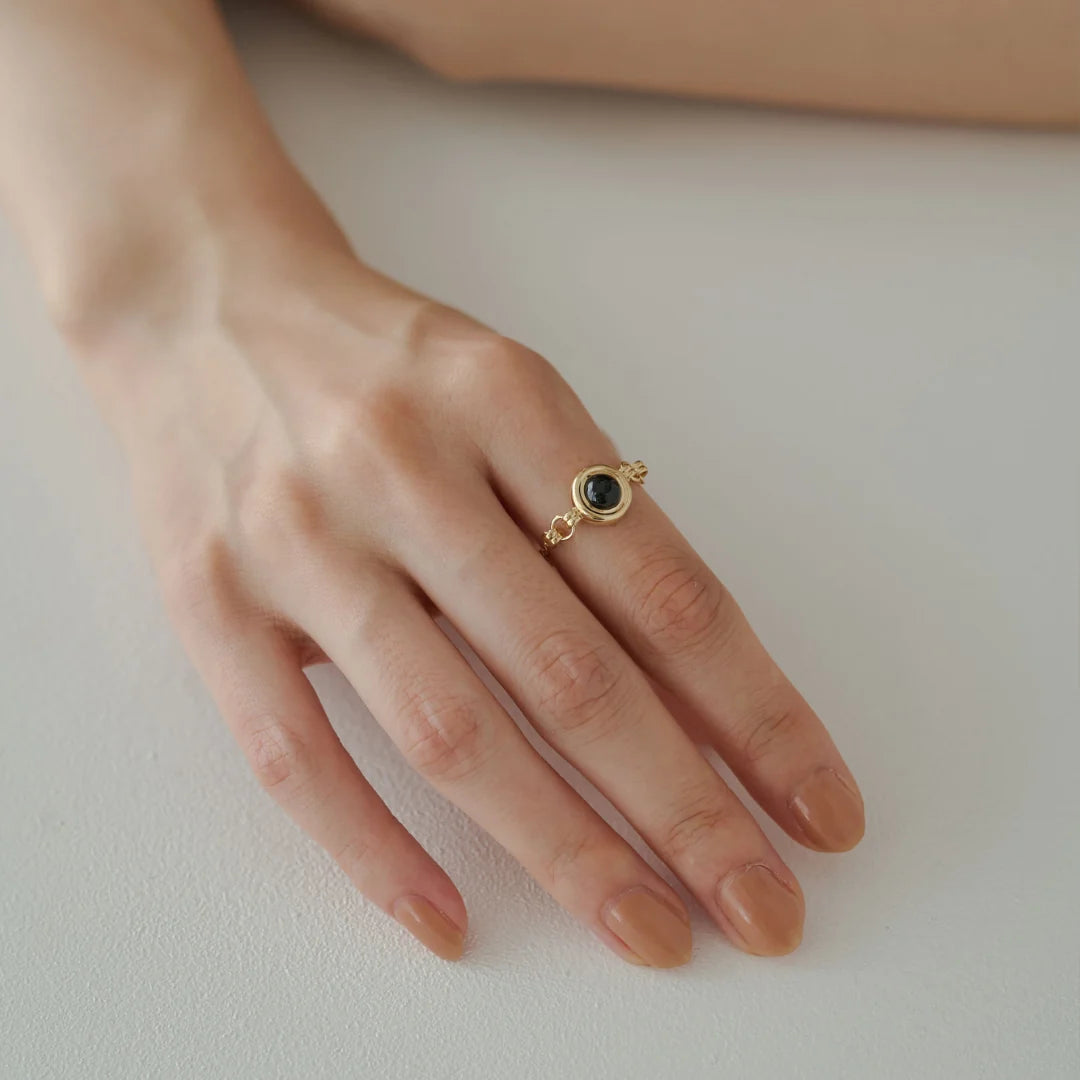 【glint】天然石チェーンフリーサイズリングφ6.0㎜ gold-オニキス【RING-038-GD-OX】