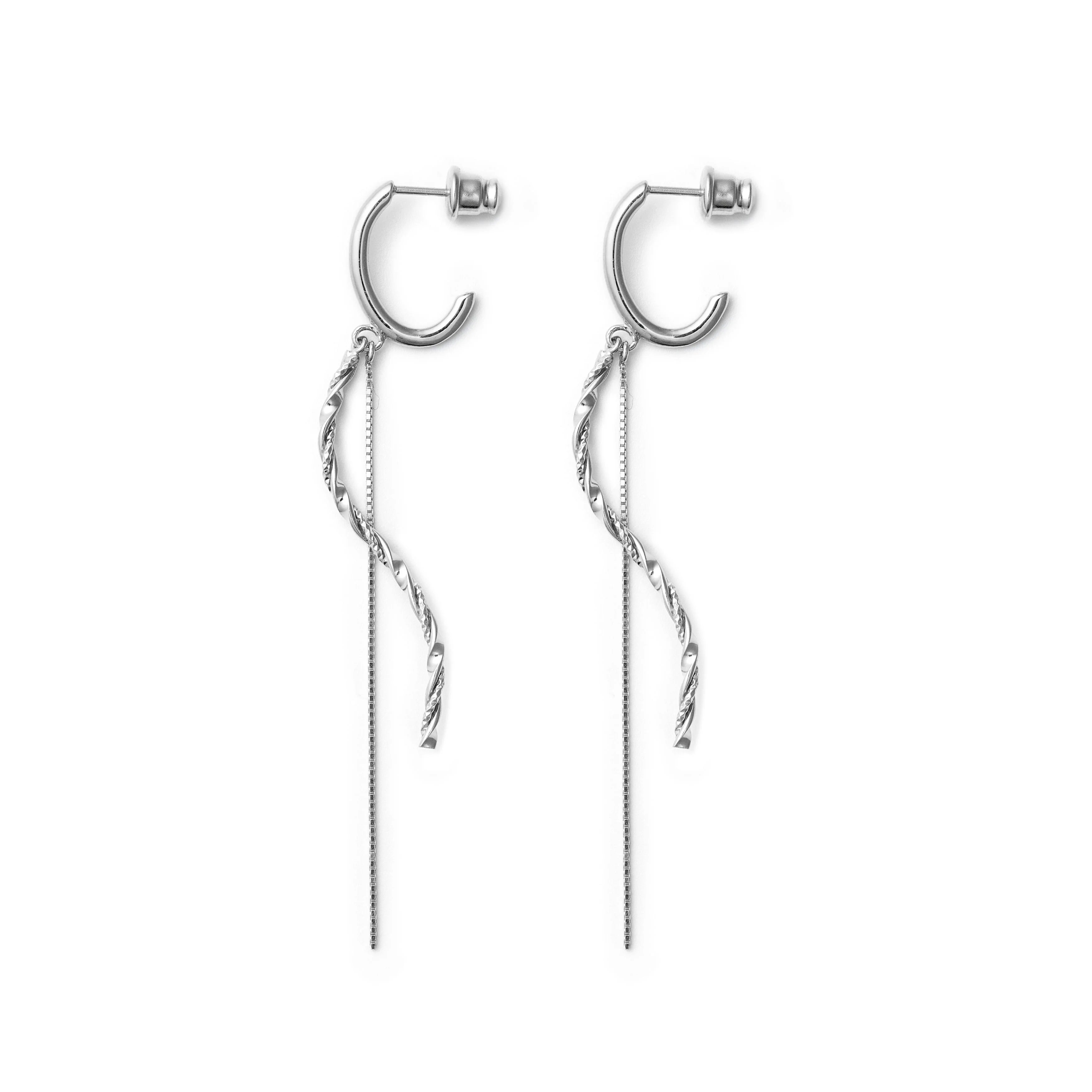 twist ウェーブバー&チェーンピアス【ep-039 silver】