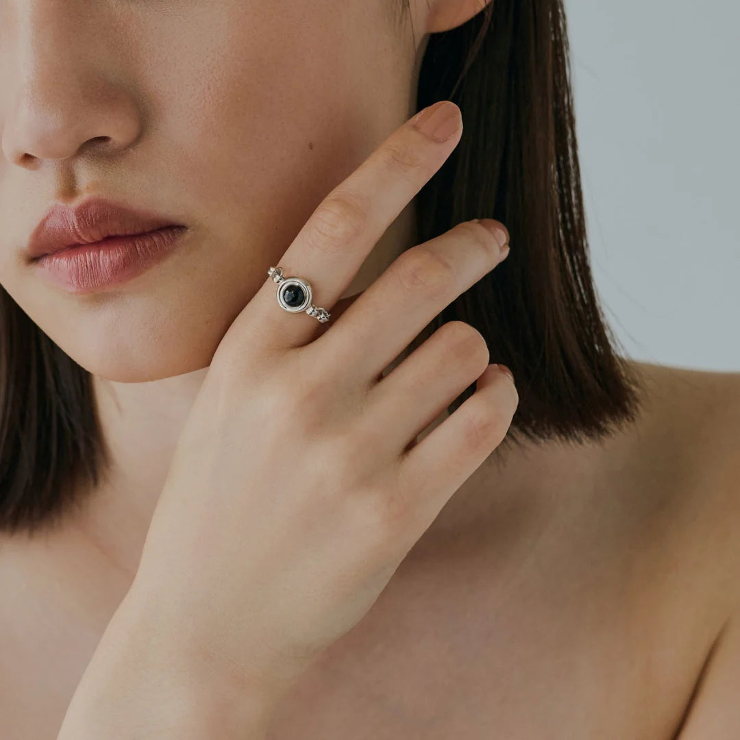 【glint】天然石チェーンフリーサイズリングφ6.0㎜ silver-オニキス【RING-038-SV-OX】