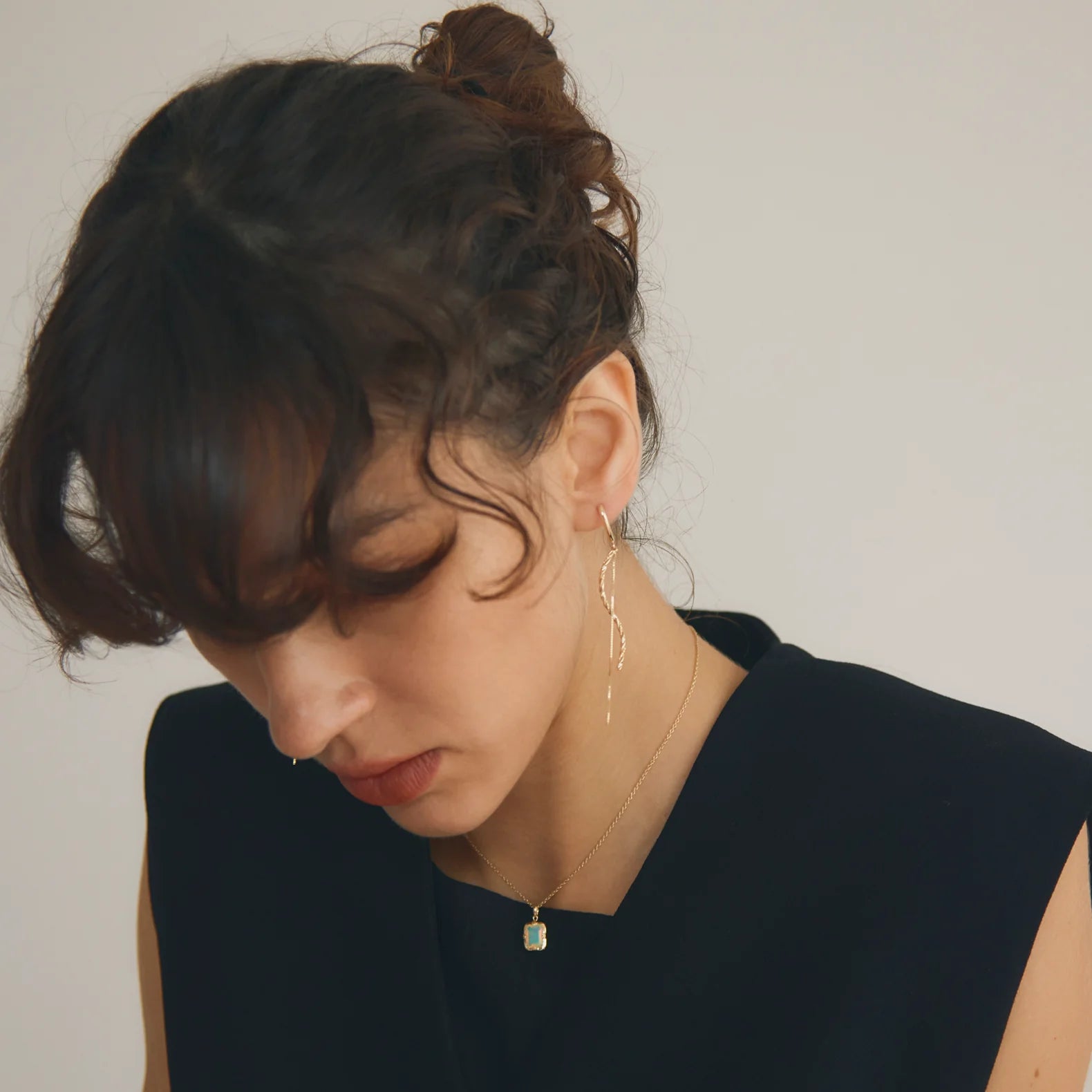 twist ウェーブバー＆チェーンピアス【ep-039 gold】