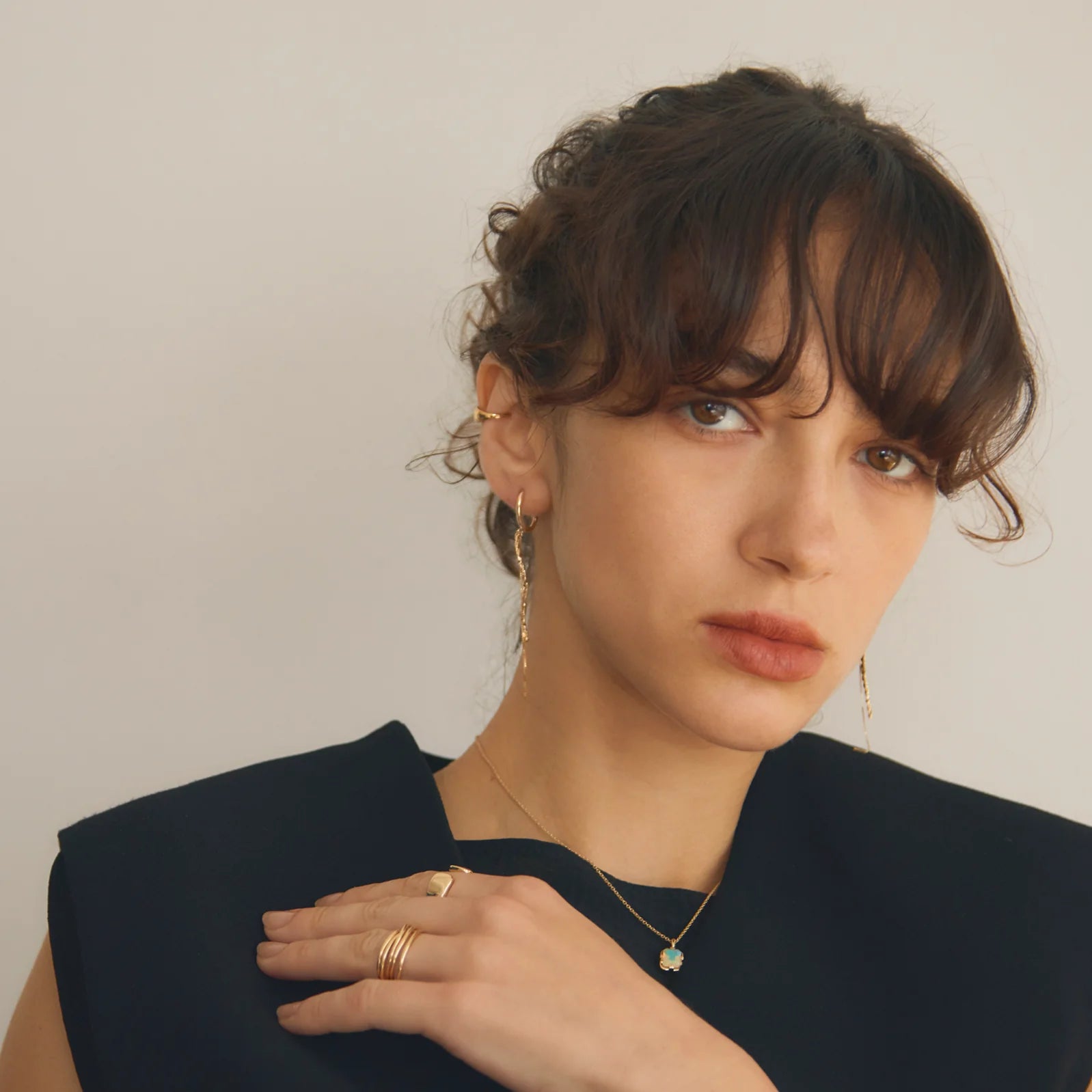 twist ウェーブバー＆チェーンピアス【ep-039 gold】