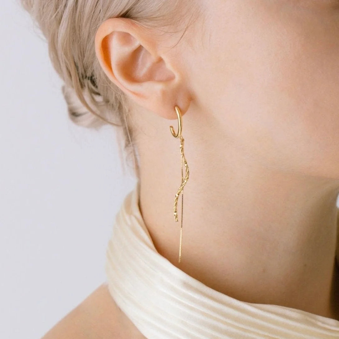 twist ウェーブバー＆チェーンピアス【ep-039 gold】