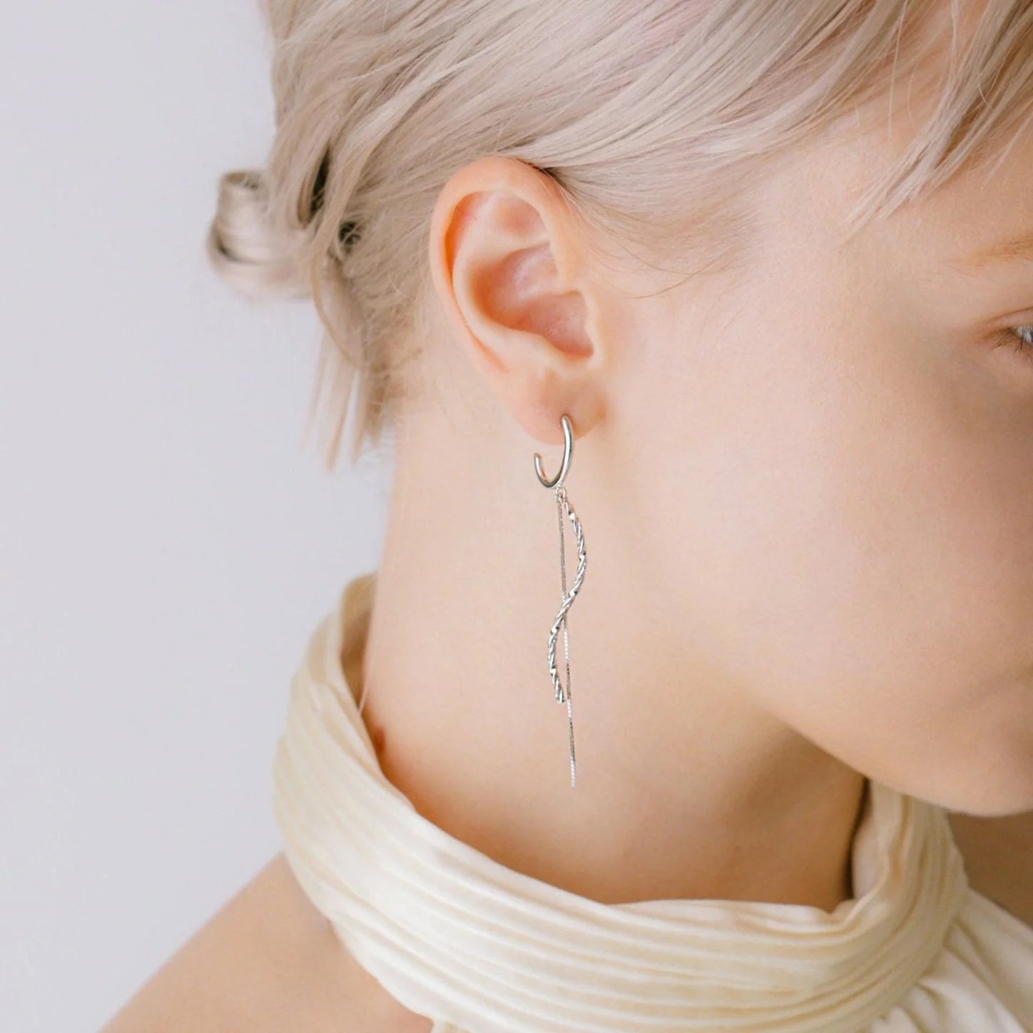 twist ウェーブバー＆チェーンピアス【ep-039 silver】